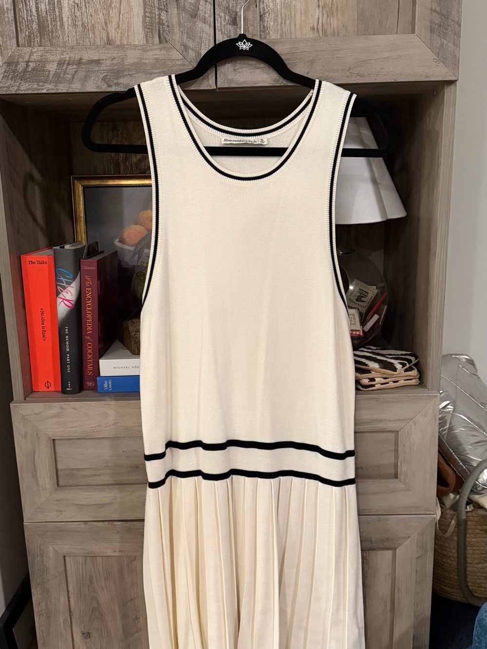 Abercrombie & Fitch Cream Knit Sleeveless Mini Dress with Black Trim